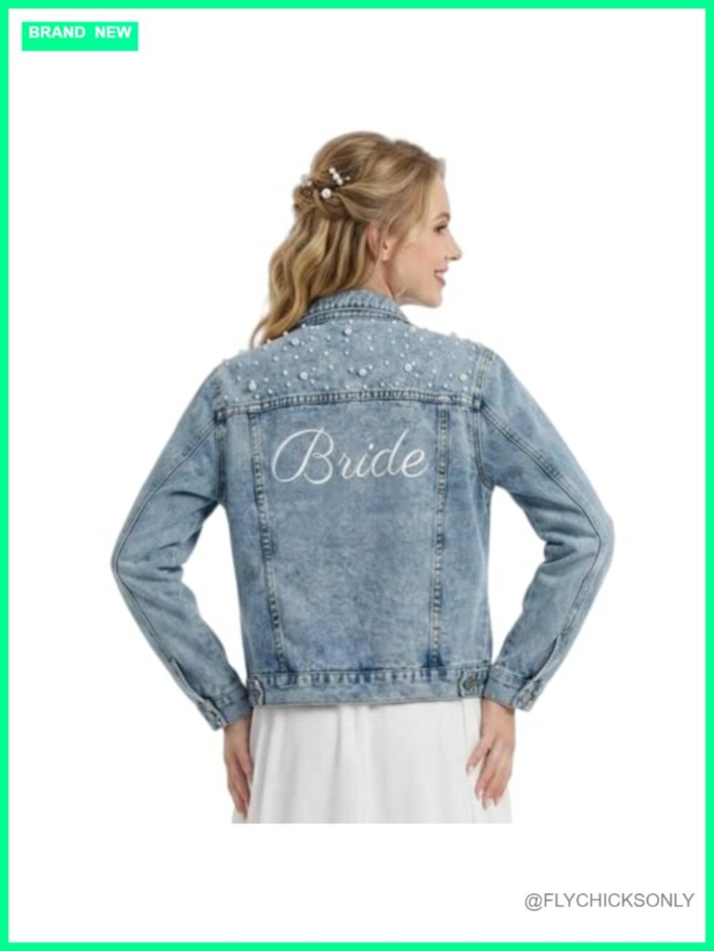 Bride Embroidered Pearl Denim Jacket Wedding Bridal Shower Gift